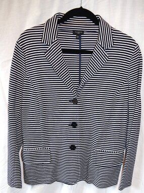 Women's Talbots Size XLP Navy & White Cotton Jersey Buttoned Blazer Jacket